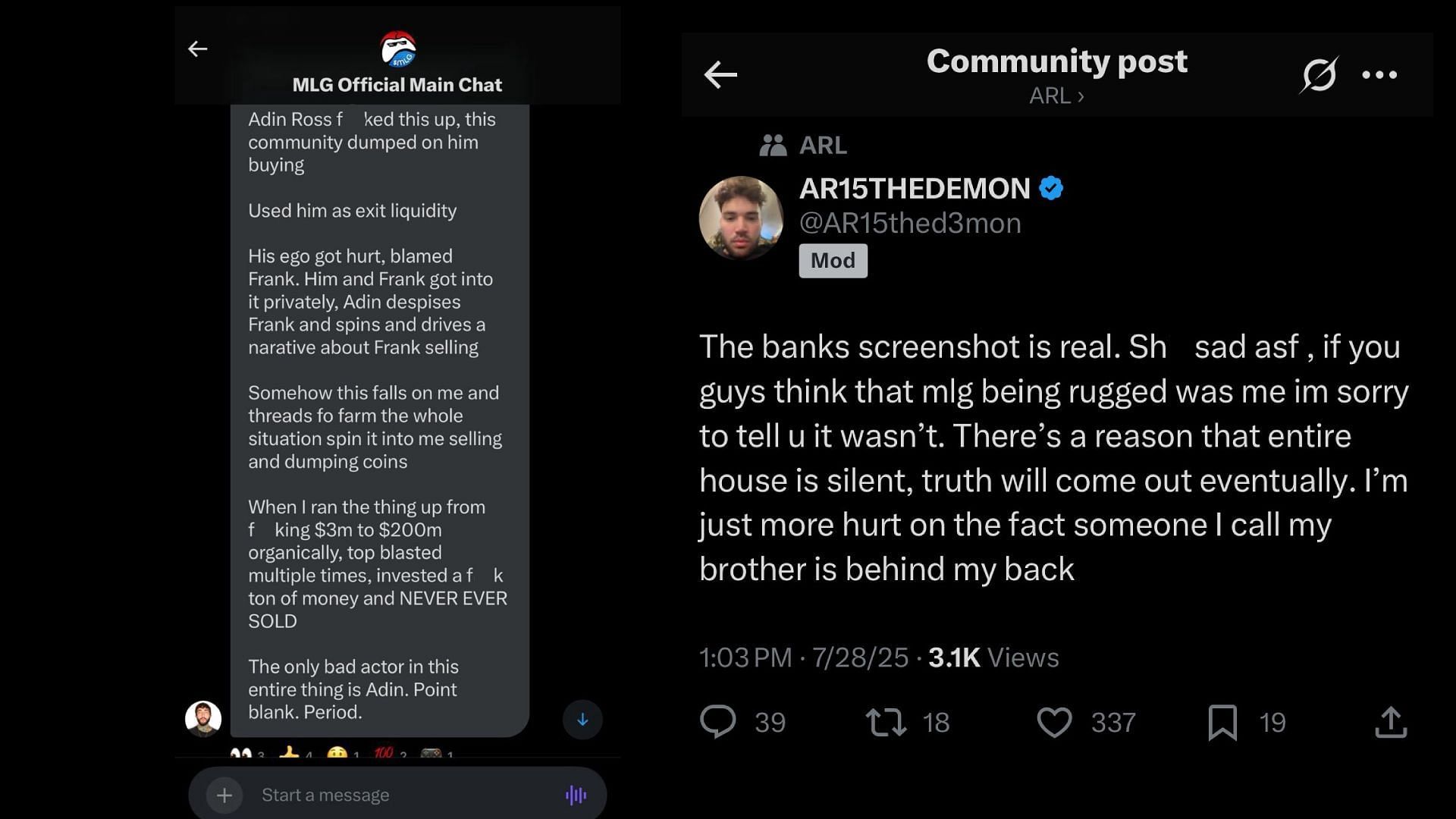Adin Ross and Banks addressing the allegations being made against them online (Image via @CxntCondoneIt/X)